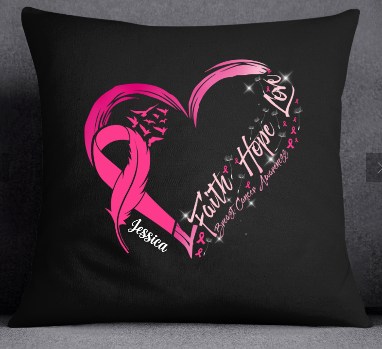 Faith Hope Love Breast Cancer Awareness Personalized Pillow