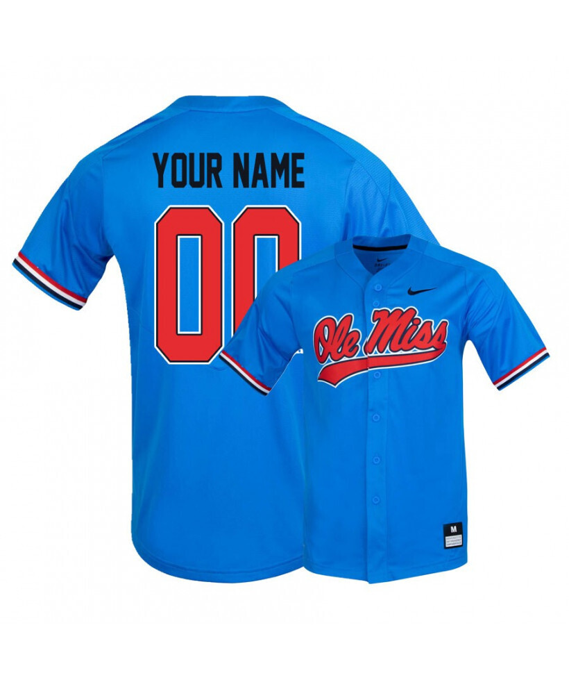 Ole Miss Rebels Blue Custom Name and Number College Baseball Jersey