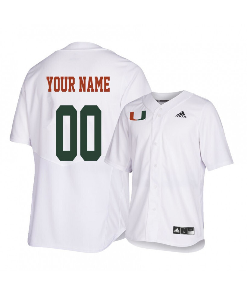 Miami Hurricanes White Custom Name and Number College Baseball Jersey