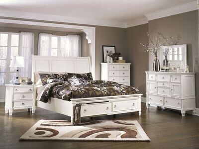 Madison 6-Piece Queen Size White Bedroom Set Mirror Chest & 2 Nightstands Bed Kings Brand Furniture Dresser