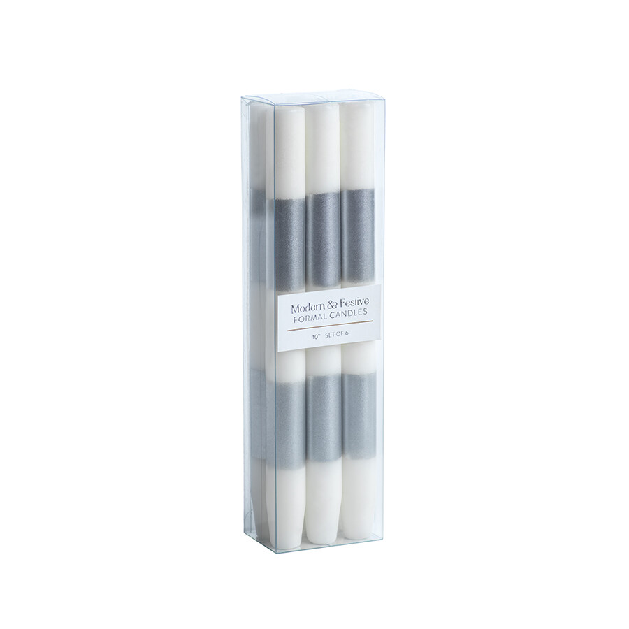 Taper Candles S/6- Silver/Wh