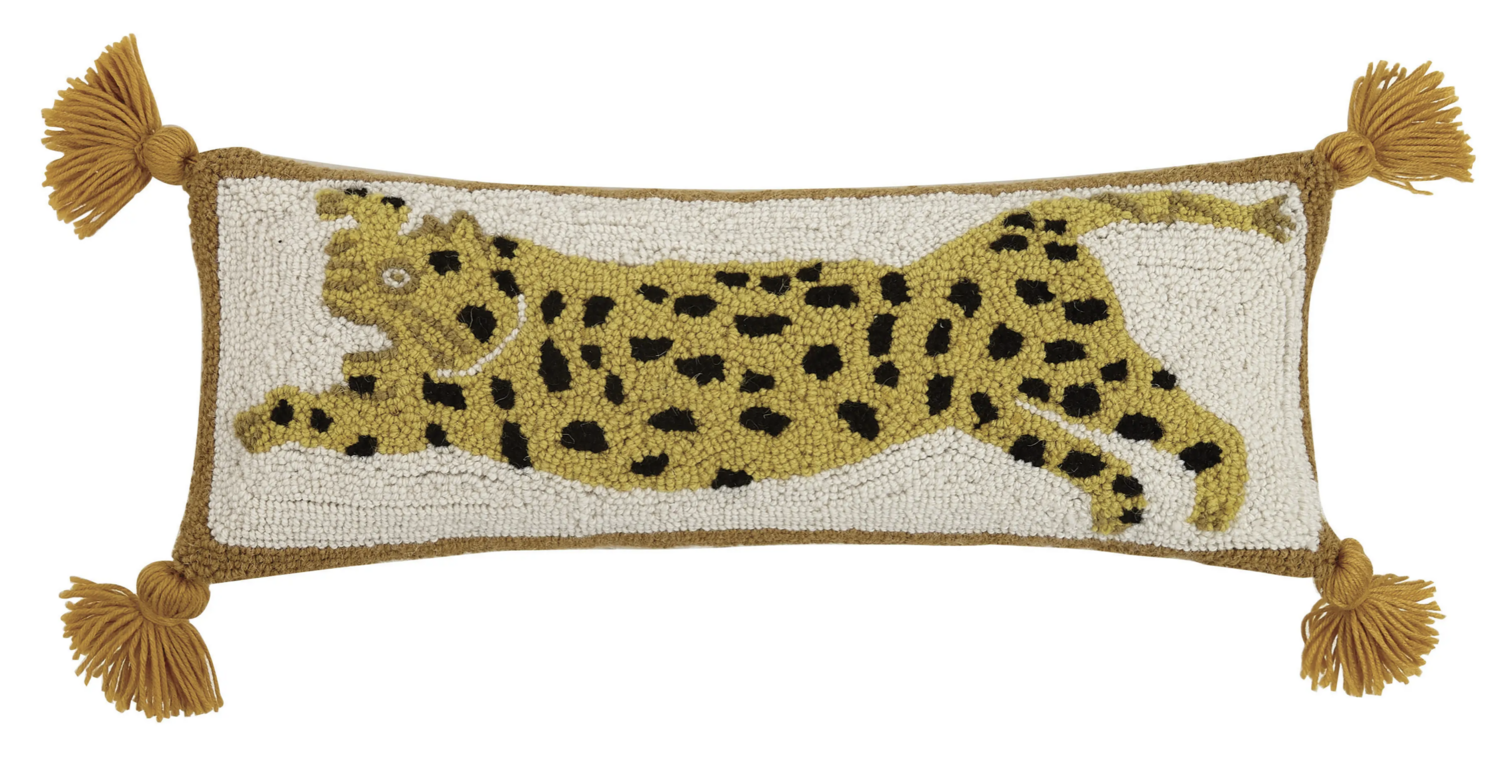 Hooked Leopard Pillow w Tassels