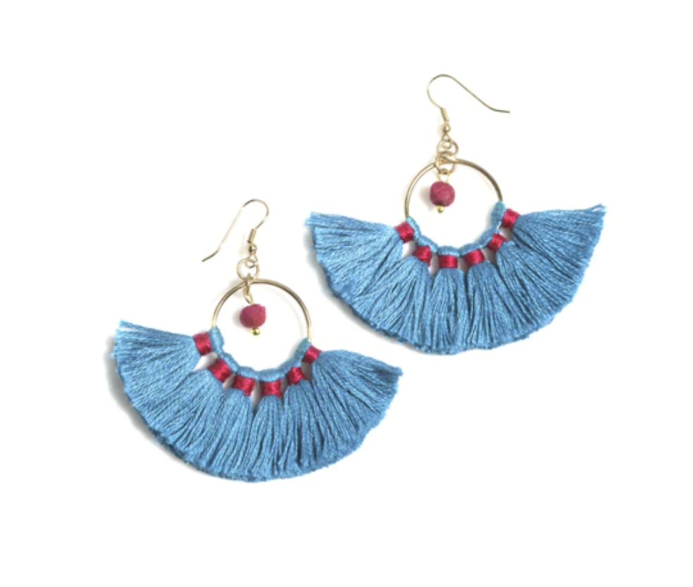 Sonya Fringe Earrings- Blue