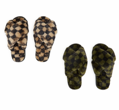 Furry Checked Slippers