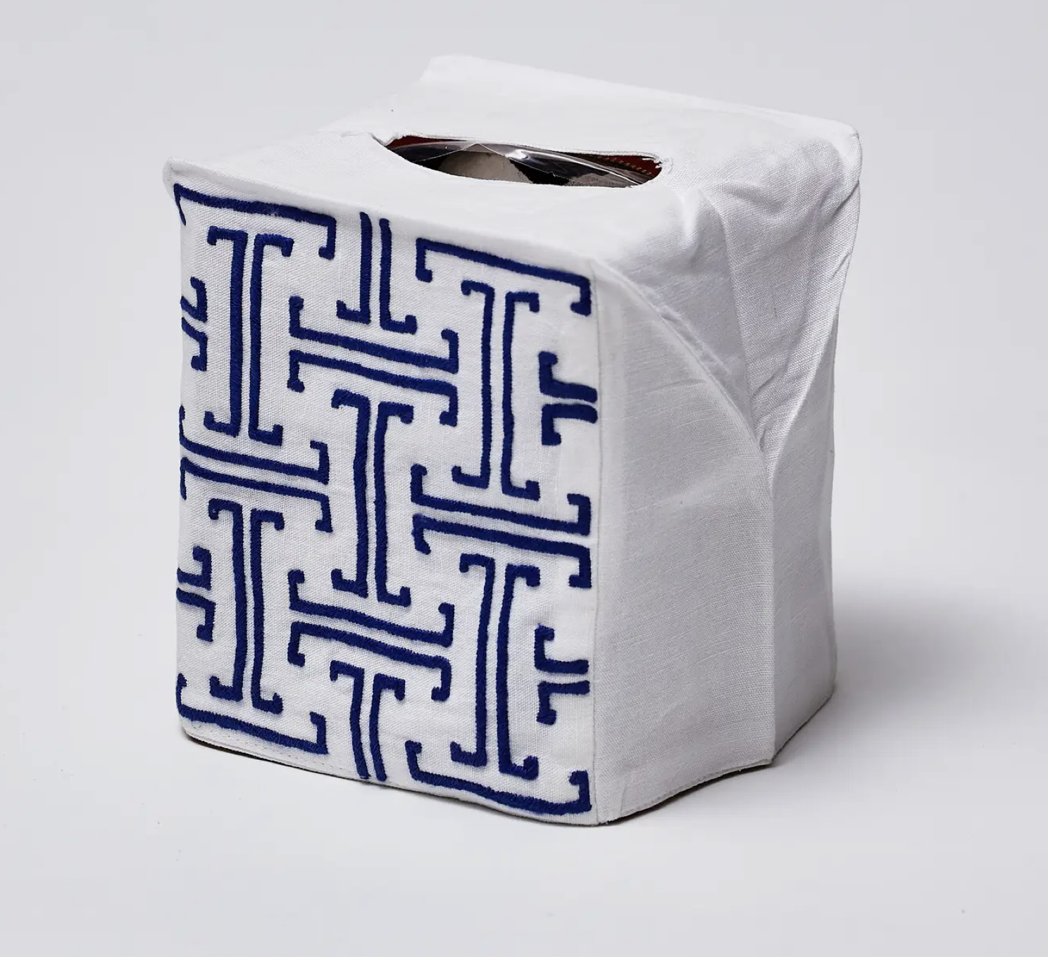 Linen Tissue Box Cover- Blue T