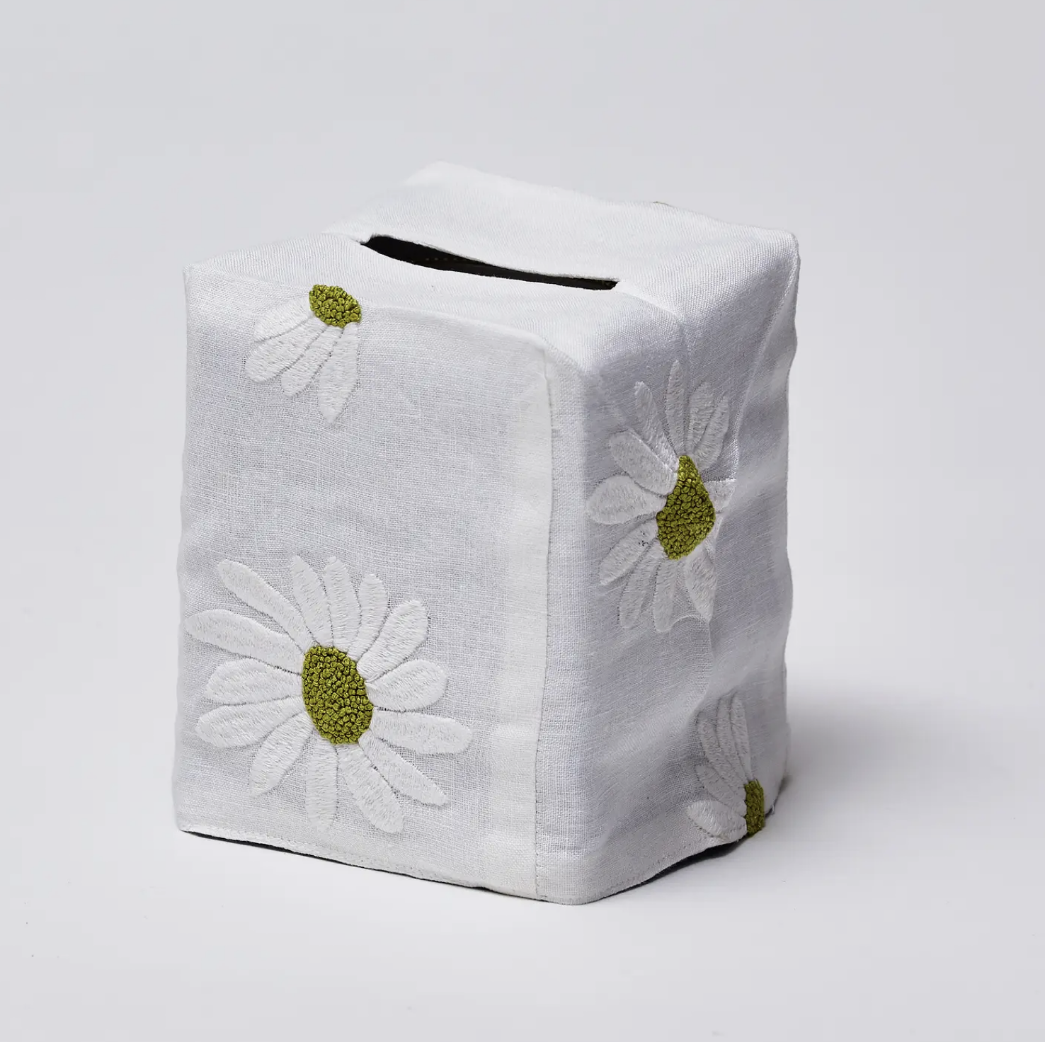 Linen Tissue Box Cover- Daisy