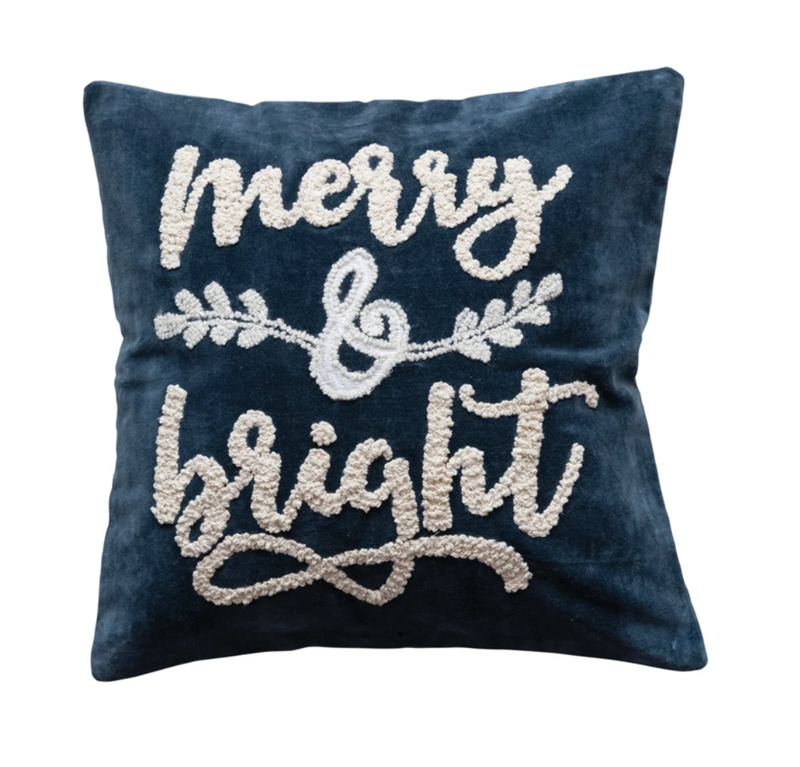 Merry and Bright Pillow- Blue