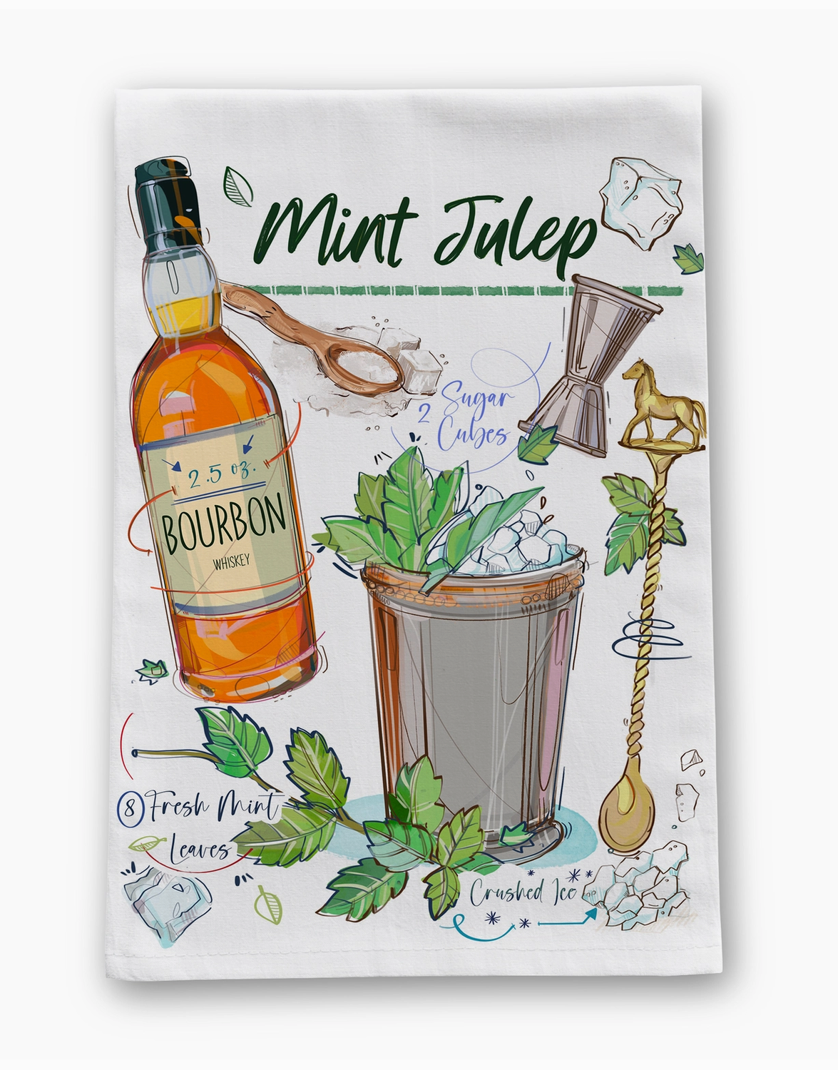 Mint Julep Recipe Tea Towel