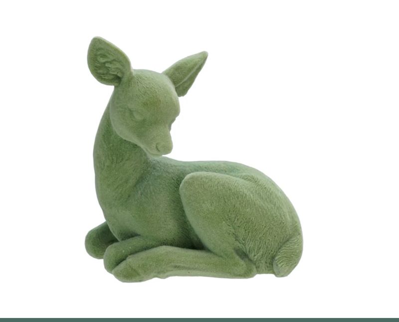 Flocked Sitting Deer- Mint