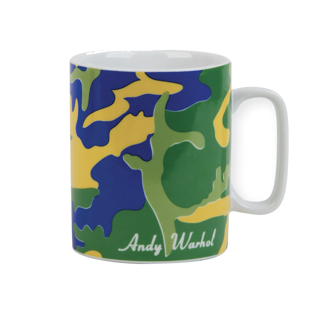 Andy Warhol Green and Blue Camouflage &quot; I Broke Something Today, and I Realized I Should Break Something Once a Week to Remind Me How Fragile Life is&quot; Quote Inside Mug 