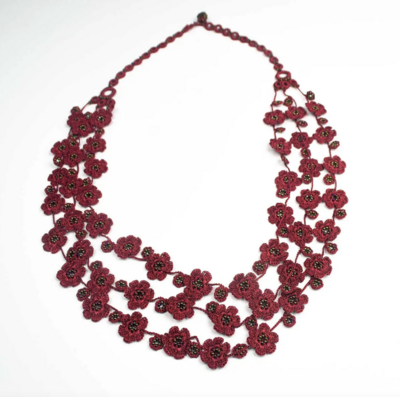 Marsala "Pansies" Silk Necklace