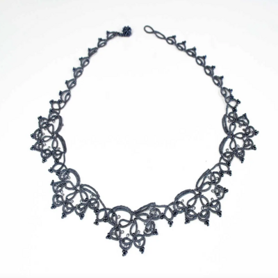  Charcoal "Desert Flower" Silk Necklace