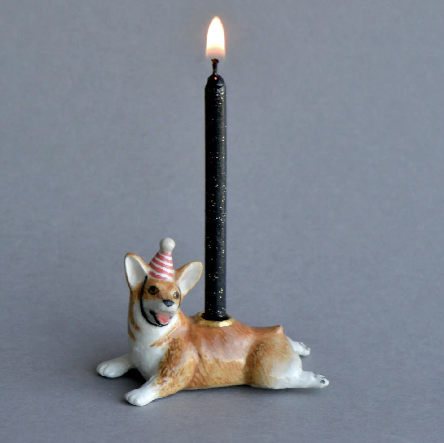 Porcelain Corgi &quot;Party Animal&quot; Cake Topper