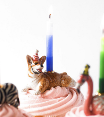 Porcelain Corgi "Party Animal" Cake Topper