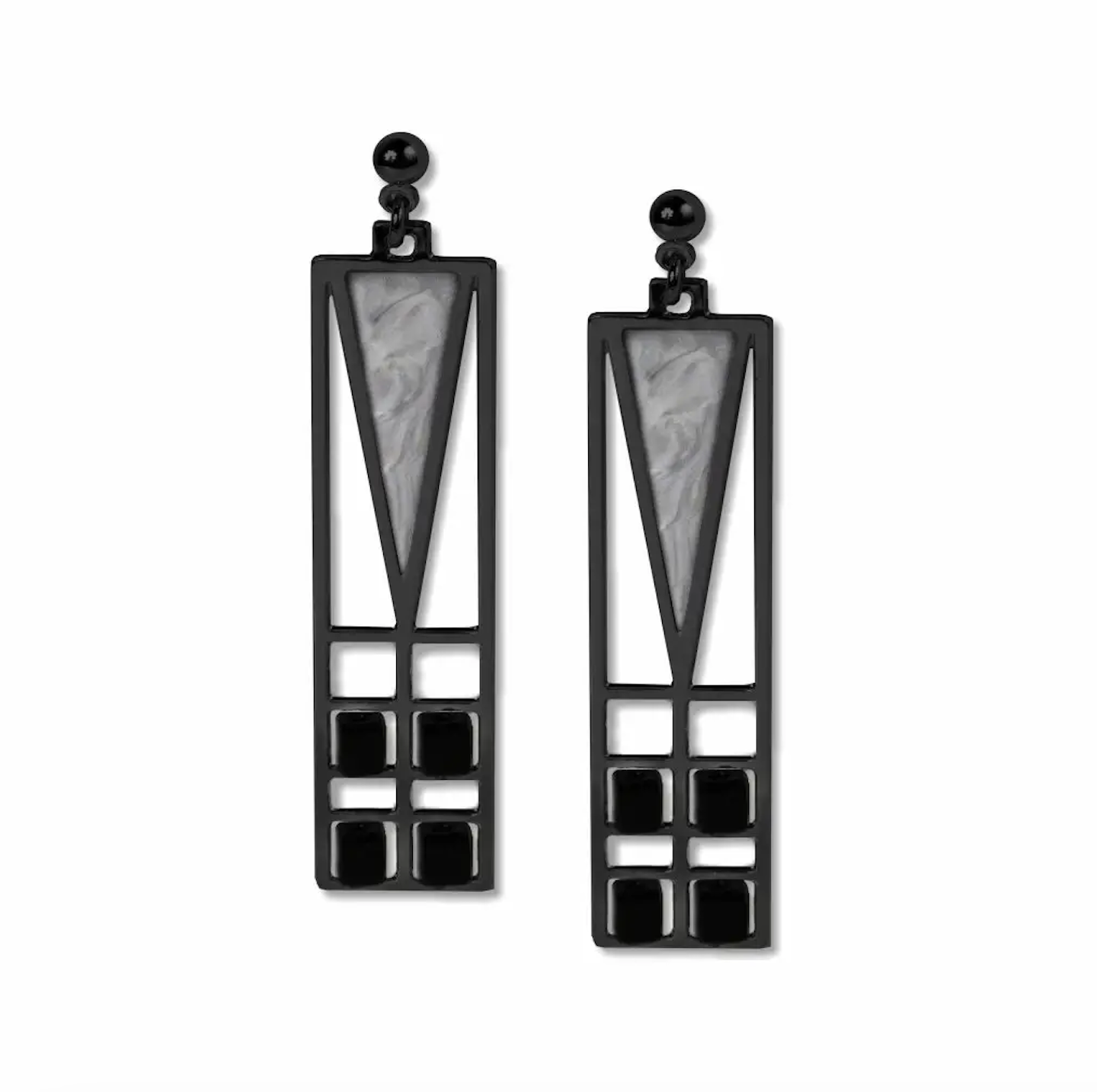 Frank Lloyd Wright, Light Screen Black Bead &amp; Chrome Earrings