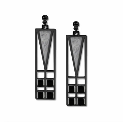 Frank Lloyd Wright, Light Screen Black Bead & Chrome Earrings