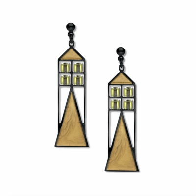 Babson Window, Pale Green Bead & Gold Earrings