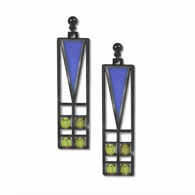 Frank Lloyd Wright, Light Screen Green Bead & Blue Earrings