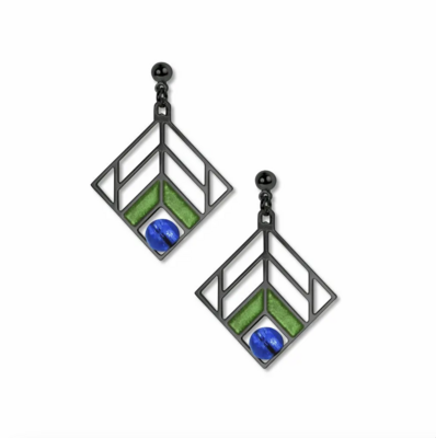 Frank Lloyd Wright, Chevron Blue Bead &amp; Green Earrings