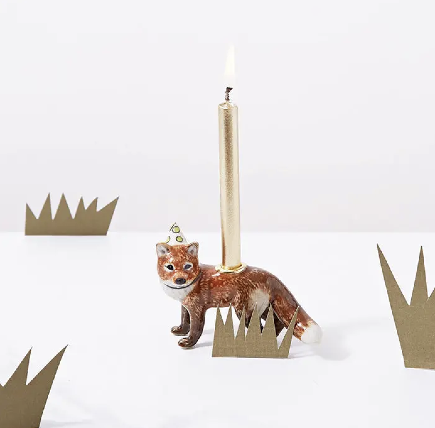 Porcelain Red Fox &quot;Party Animal&quot; Cake Topper