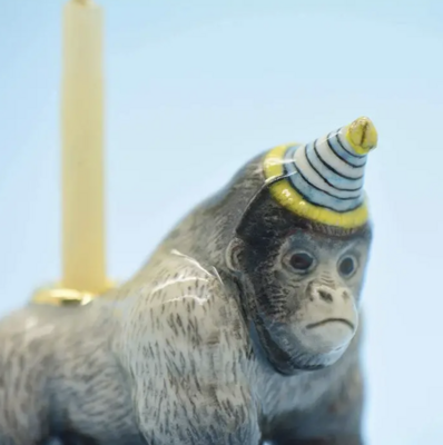 Porcelain Gorilla "Party Animal" Cake Topper