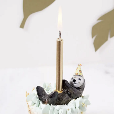 Porcelain Sea Otter "Party Animal" Cake Topper