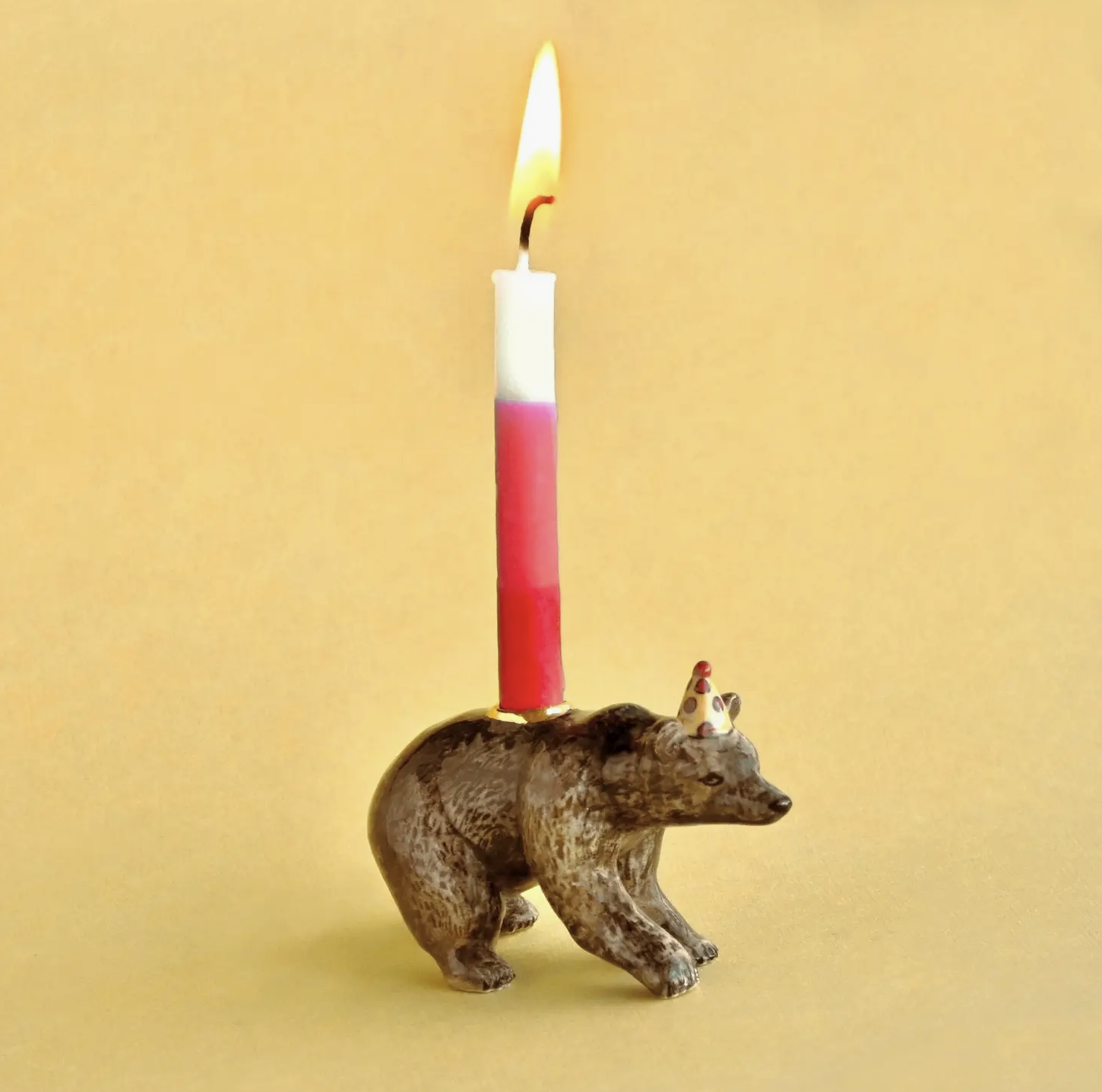 Porcelain Brown Bear &quot;Party Animal&quot; Cake Topper