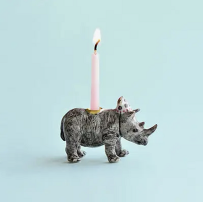 Porcelain Rhino "Party Animal" Cake Topper