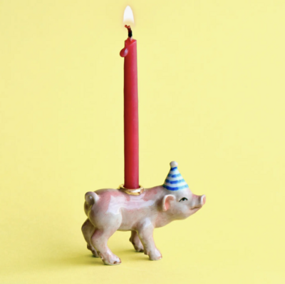 Porcelain Pig "Party Animal" Cake Topper