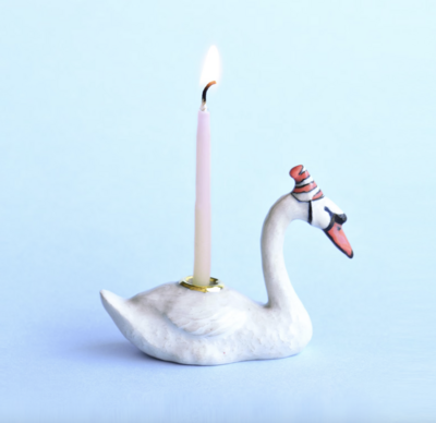 Porcelain Swan "Party Animal" Cake Topper