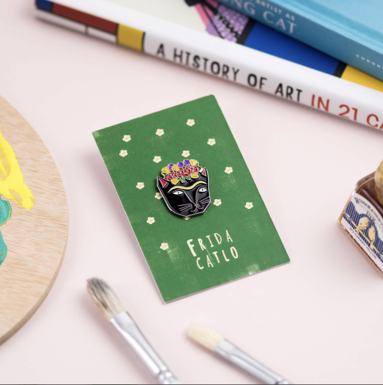 Frida Catlo Cat Artist Pin