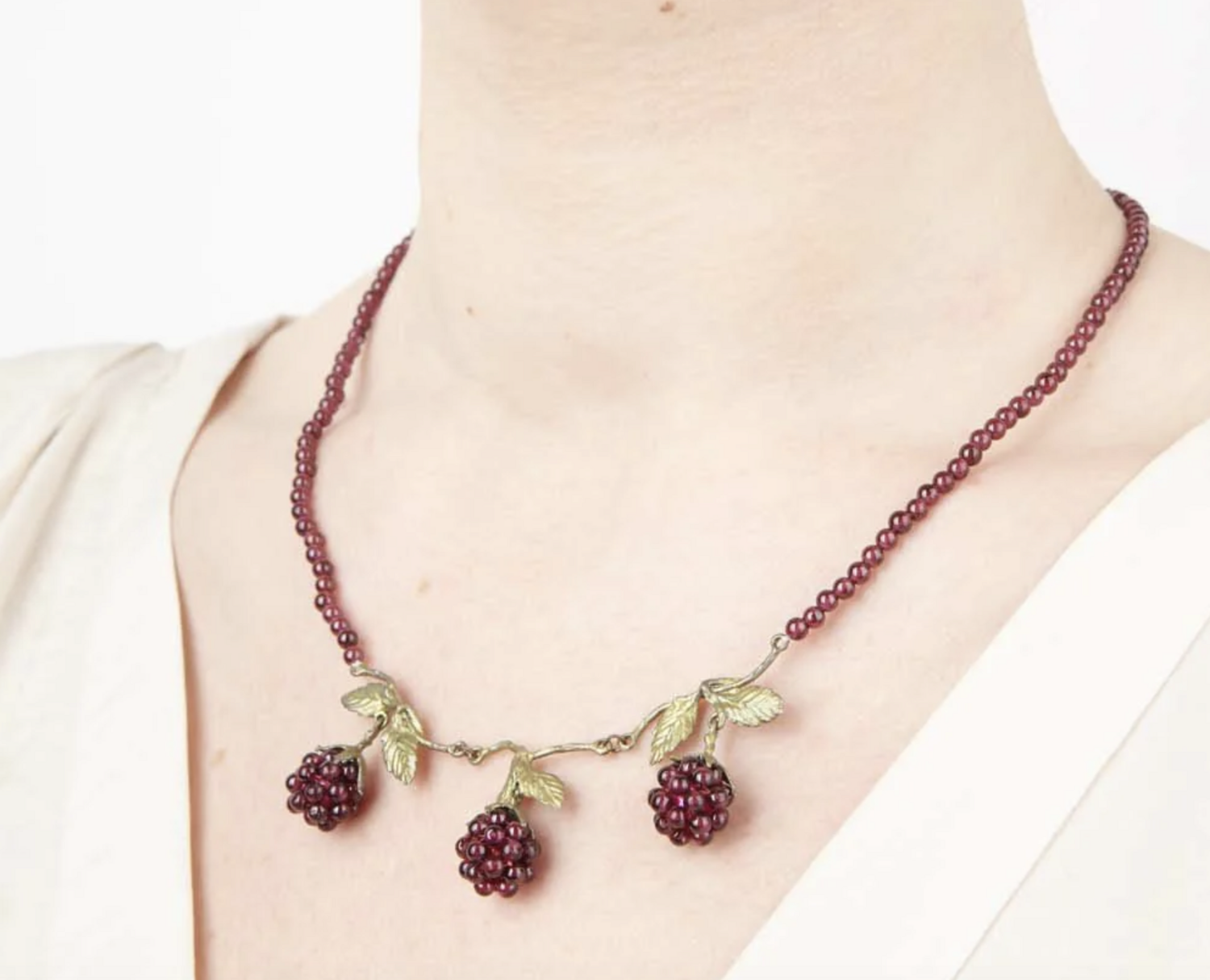 Raspberry Bronze and Garnet Beaded Necklace  16&quot; L