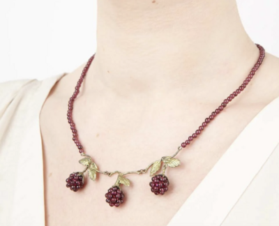 Raspberry Bronze and Garnet Beaded Necklace  16&quot; L