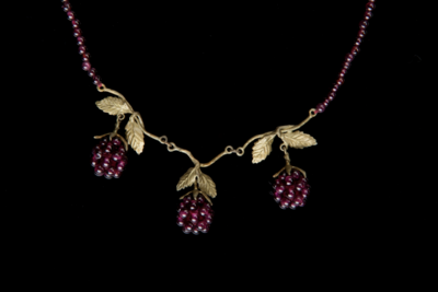 Raspberry Bronze and Garnet Beaded Necklace 16" L