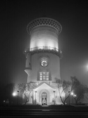 Jim Curnyn, Fresno Water Tower Fog, Fresno (Unframed) 14x17