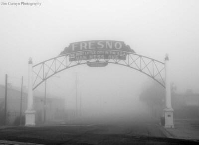 Jim Curnyn, Fresno Arch Fog, Fresno (Framed) 14x17