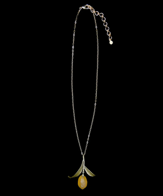 Lemon Drop Leaf Pendant Necklace (Bronze with Glass) 16" Adj.