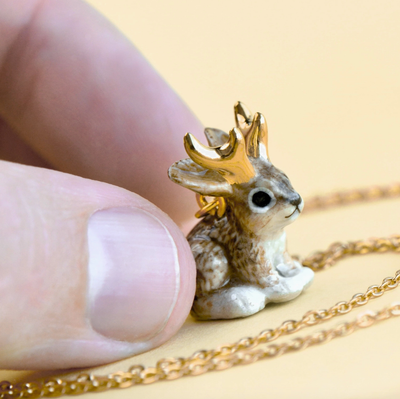Porcelain Golden Jackalope Necklace