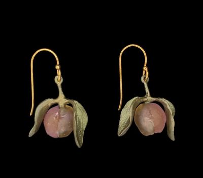 Peach Tree with Leaves Bronze and Glass Earrings