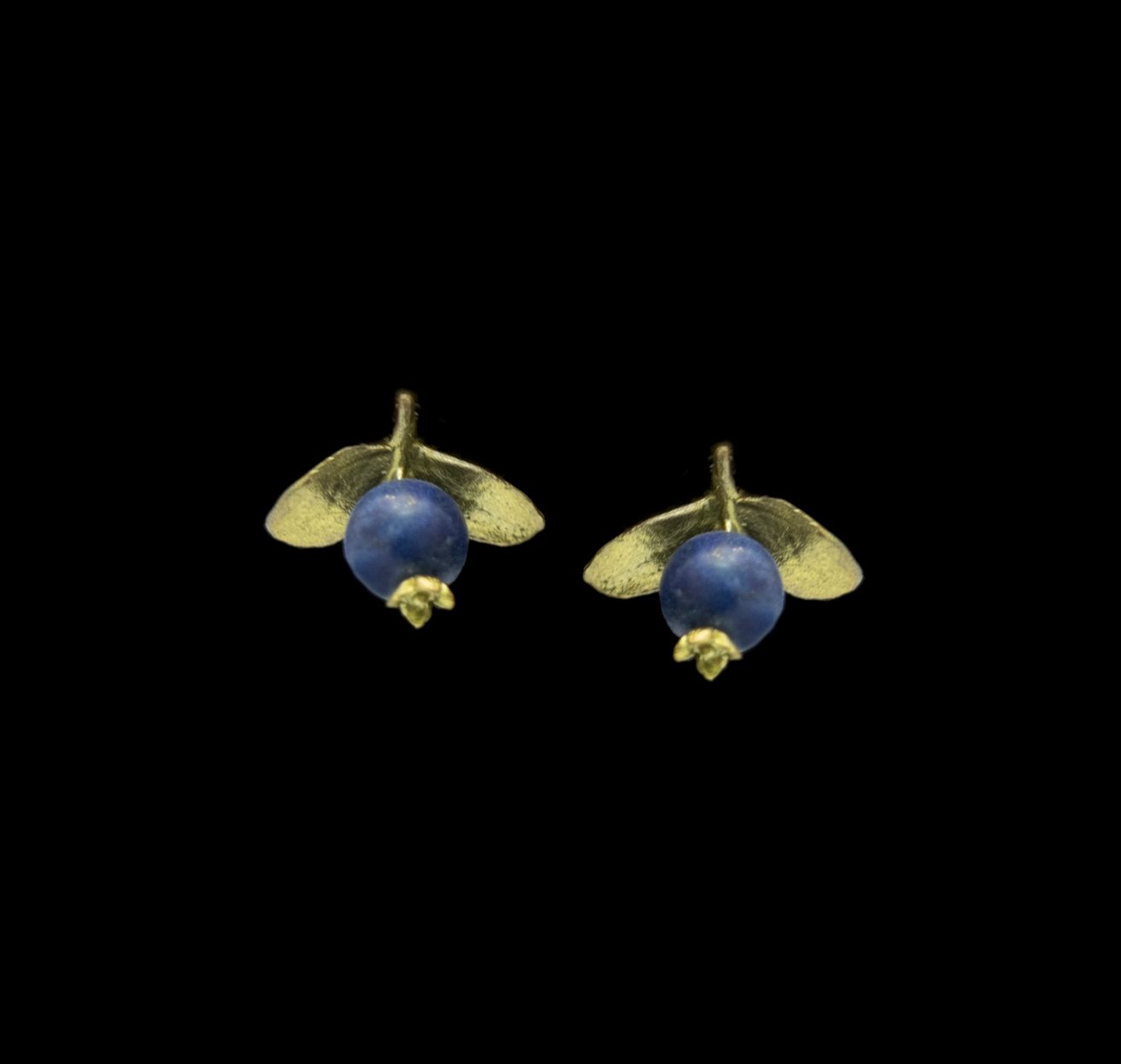 Blueberry Post Earrings  (Blue Lapis with Cast Bronze and  a 24k Gold Finish) 