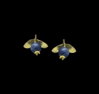 Blueberry Post Earrings  (Blue Lapis with Cast Bronze and  a 24k Gold Finish) 