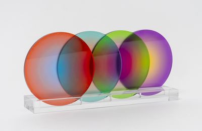 Geometric Form Interactive Rainbow Gradient Coasters and Display by Artist Yoni Alter