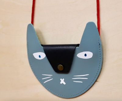 Cat Pocket Leather Purse