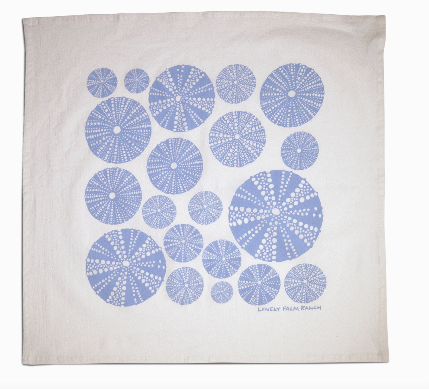 Sky Blue Seashell 28&quot;  100% Cotton Tea Towel - Hand Silkscreened  by Arroyo Grande Artists  Lonely Palm Ranch