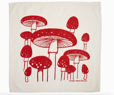 Red Mushroom 28&quot;  100% Cotton Tea Towel - Hand Silkscreened  by Arroyo Grande Artists  Lonely Palm Ranch