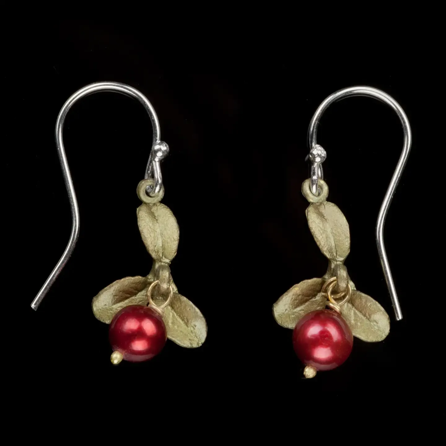 Cranberry Wire Drop Earrings (Cast Bronze with Cranberry Freshwater Pearls)