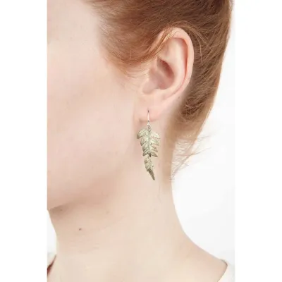 Fern Large Single Leaf  Wire Earrings (Cast Bronze)