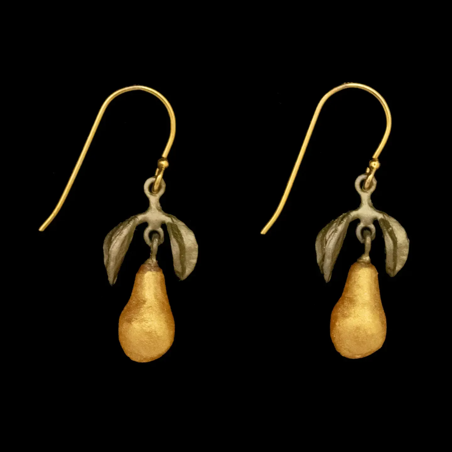 Golden Pear Wire Earrings (Cast Bronze and Cast Glass with a 24k Gold Powder Coating)