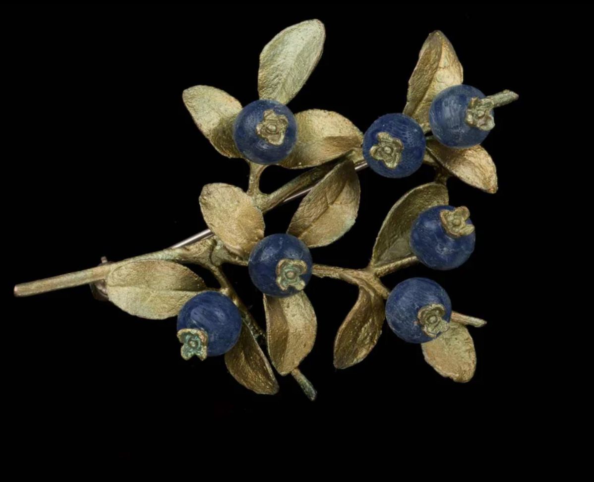 Blueberry Cluster Brooch (Cast Bronze with Blue Lapis Beads)