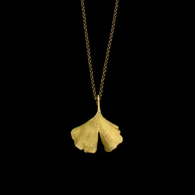 Ginkgo Pendant Necklace (Cast Bronze) - 18&quot; Adj